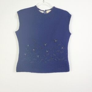 KENZAR VIRGIN WOOL SLEEVELESS BEADED TOP